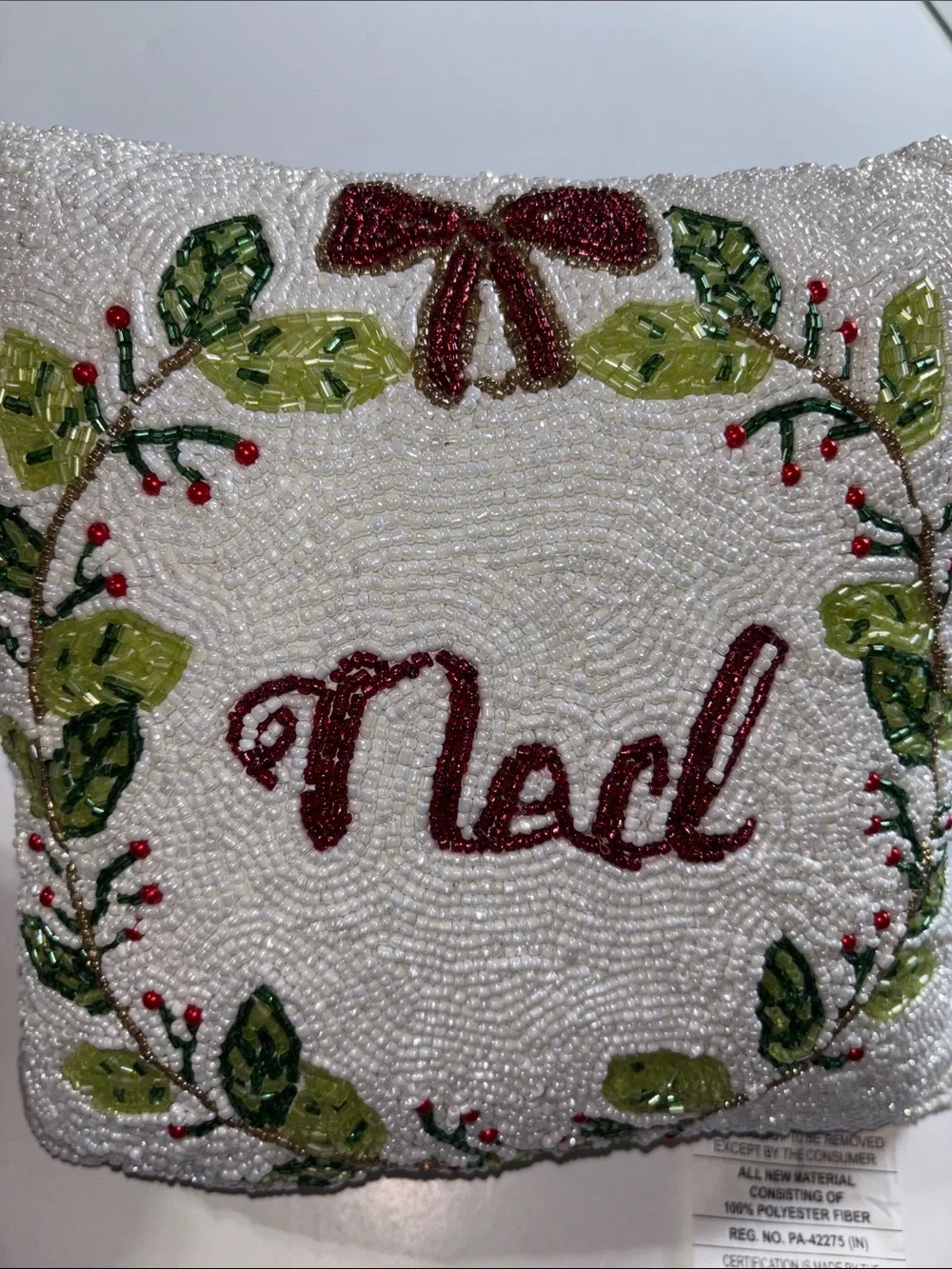 Beaded 'Noel' Holiday Decorative Pillow - Ned Pillow Beaded Christmas Pillow New